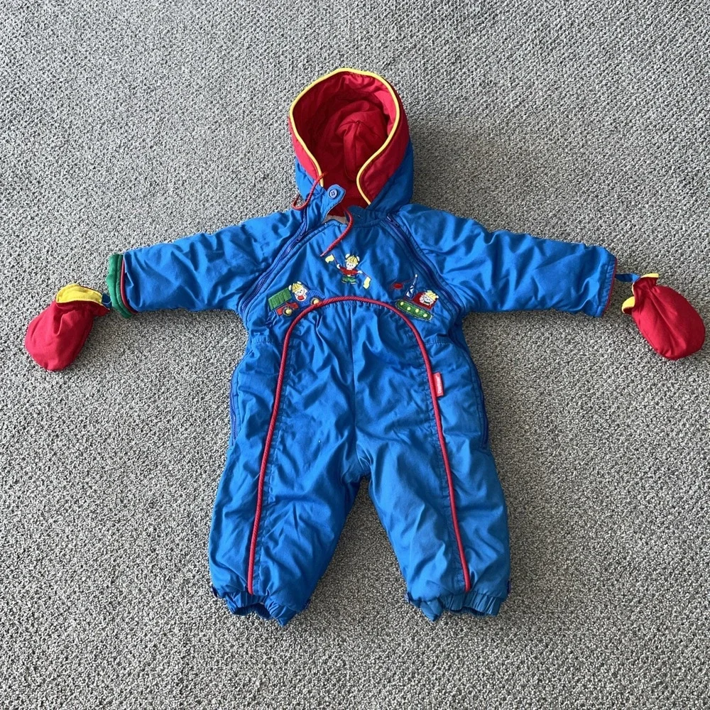 Vintage Osh Kosh Snowsuit. 12 Months Infant. Trucks, color block. 1980's‎